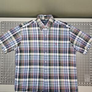 Polo Ralph Lauren Shirt Large Blake Plaid Blue Feather Weight Preppy Academia